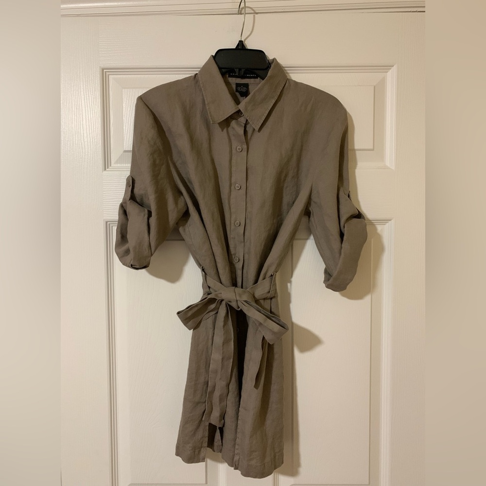 Grace Elements Linen Collared Long Roll Shelve Tie Waist Button Up Shirt Size 8